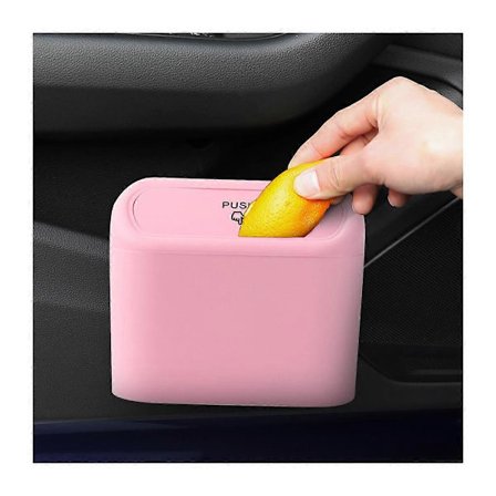 Bil Soptunna, Mini Portabel Bilskräpsorganisatör, ABS Läcksäker Vattentät Papperskorg, Förvaringsbehållare för Bil Dörr Fram Baksäte (Rosa)