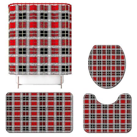 Galler Duschdraperi Matta Fyrdelad Badrums Halkskyddsmatta Set