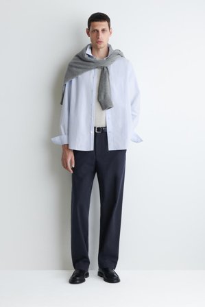 COS Men's Camicia Rilassata In Popeline Di Cotone Pima in Blu