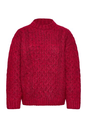 Monki Long Cable Knit Textured Sweater - Red - XXS