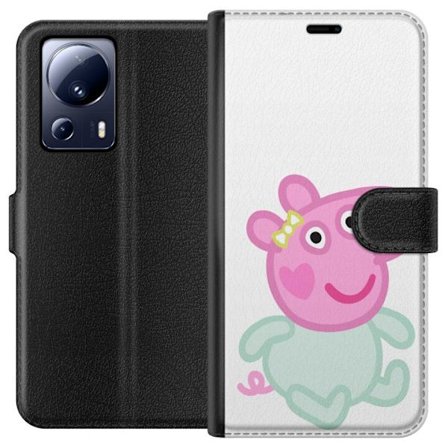 Yhteensopiva Lompakkokotelo Xiaomi 13 Lite Peppa Pig vauvahahmo pastelliväreissä, suloinen piirretty lasten kuvitus pehmeällä minimalistisella tyylill