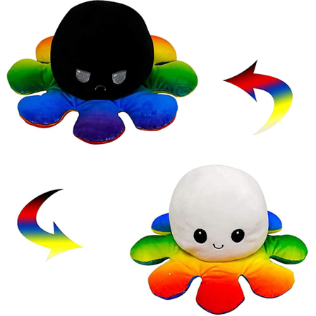 Reversible Octopus Plush Toy, Cute Octopus Stuffed Animal Reversible Tie Dye Pink