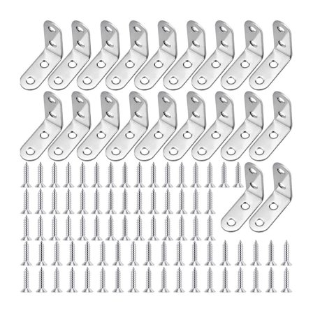 Vinkelkontakt, 40 x 40 mm L hjørnebrakett, pakke med 20 rustfritt stål vinkler med 80 skruer KLB