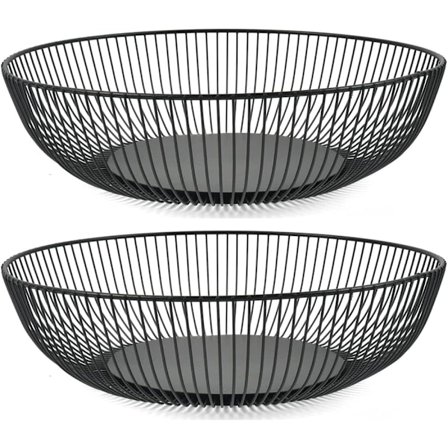 2 st Svarta Trådfruktskålar, Fruktkorg, Metall, 28x7,5 cm Skål, Ståltråd Rund, Modern Fruktkorg för Frukt Grönsaker Snacks