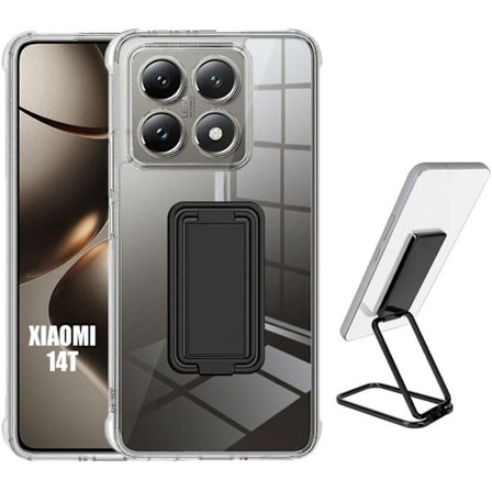 Fodral för Xiaomi 14T - Stötdämpande Silikon med Svart Metallstöd - E.F.Connection