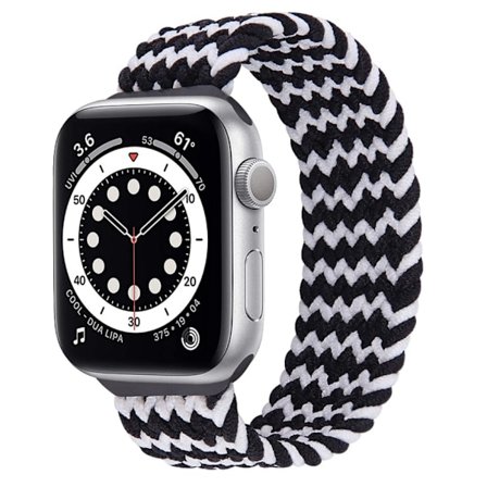 Apple Watch (45 mm) elastiskt klockarmband - Svart / Vit / Storlek: L