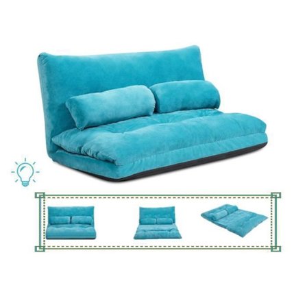 COSTWAY Muunneltava 2 Hengen Tuoli 6 Asettavalla Asennolla 90° - 180° 2 Samettityynyllä Olohuoneeseen, Makuuhuoneeseen Sininen