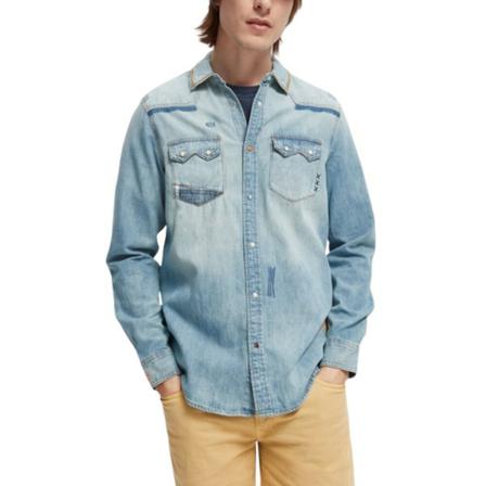 Scotch & Soda, Shirt With Ikat Details Blauw, Heren, Maat:S