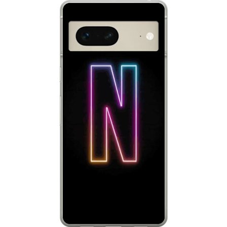 Yhteensopiva Puhelinkuori Google Google Pixel 7 Minimalistinen neonkirjain N värinvaihtuvassa valossa mustaa taustaa vasten