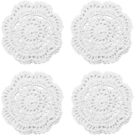 Spetsrunda hæklede bordskånere, håndlavede, 10 cm, 4-pak (Hvid) hvid