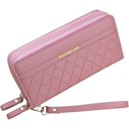 Dame Dobbelt Lynlås Pung Tegnebog Pu Læder Telefonpung Til Kvinder Stor Gave