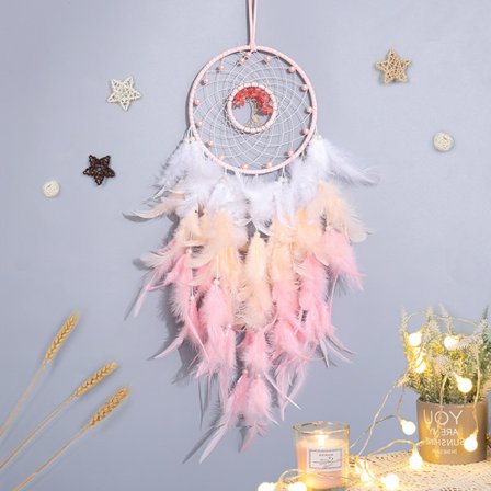 Vaaleanpunainen-Valkoinen Liukuvärjätty Höyhenunisieppari - Makuuhuoneen Sängynpäädyn Koriste