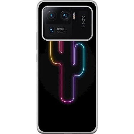 Kompatibelt Mobildeksel til Xiaomi Xiaomi Mi 11 Ultra Neonillustrasjon av kaktus i rosa og blått lys mot mørk bakgrunn