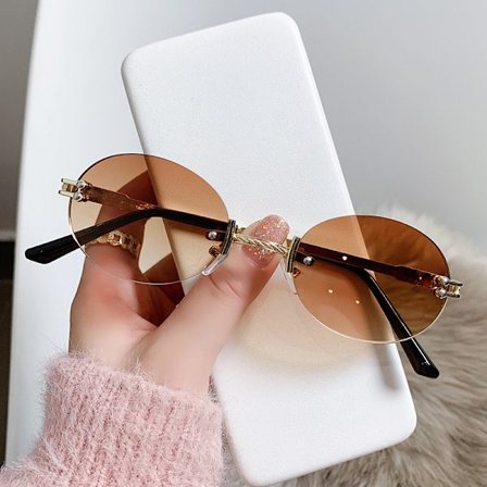 Kehyksettömät, teräväreunaiset aurinkolasit miehille ja naisille, soikeat aurinkolasit