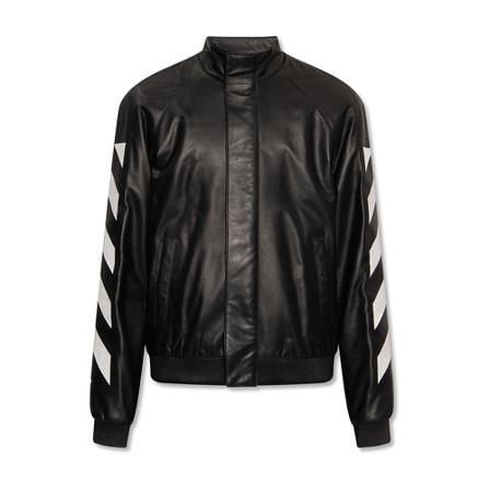 Off White Leather Jakke Sort, Herre