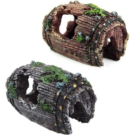 2 stk akvariedekorasjon utsikt over steinete huleform med grønt gress