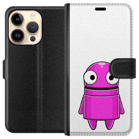 Kompatibelt Lommeboketui til Apple Apple iPhone 14 Pro Rosa tegneseriefigur med rund form og store øyne på mørk bakgrunn