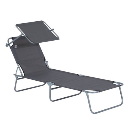 Rootz Sun Lounger - Havelounger - Beach Lounger - Wellness Lounger - Sammenklappelig - Solbeskyttelse - Justerbar liggestol - Grå - 187L X 58W X 36H C