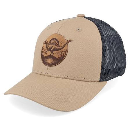 Kiddo Cap - Kids Stegosaurus Patch Caramel/Black Trucker Trucker Beige Cap - @ Hatstore