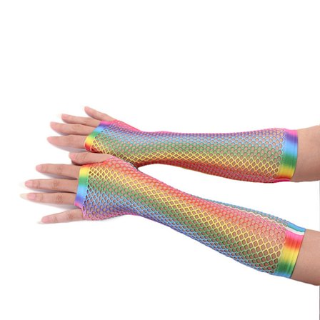 Mesh Arm Sleeves til Kvinder, Regnbue Mesh Fingerløse Handsker med Albuelængde Dækning, Moderigtige og Klassiske Fiskenet Handsker til Retro Rock Stil