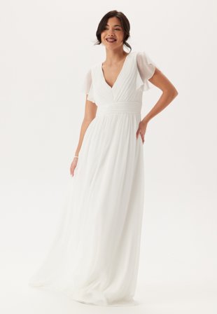Bubbleroom Occasion - Butterfly Sleeve Pleated Wedding Gown - White - Kläder