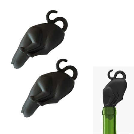 2 stk. Sorte Katte Vinstop - Silikon Vinflaskestop - Sort