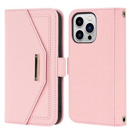 Fodral för iPhone16 rosa ve cross grain plånboks läder