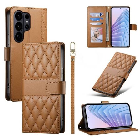 Samsung Galaxy S26 Ultra Plånboksfodral Rhombus Sömmar Konstläder - Brun