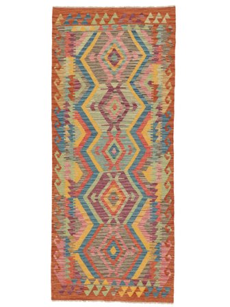 Orientalisk Kelim Afghan Old Style 84X201 Hallmatta Brun/Mörkgrön Ull