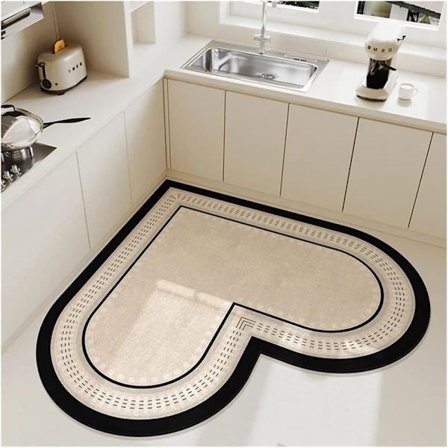 Hörnmatta för Kök med Superabsorberande Diatoméjord - Halkskydd & Tvättbar Badrums-/Balkongmatta | Extra Lång Smutsavvisande Matta_TF_TF