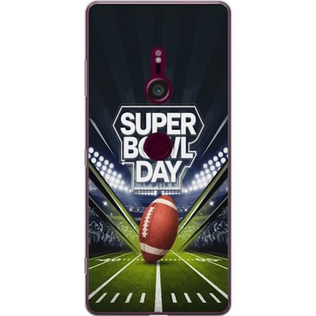 Yhteensopiva Puhelinkuori Sony Xperia XZ3 Super Bowl Day juliste, jossa amerikkalainen jalkapallo valaistuksella varustetulla areenalla dramaattisessa