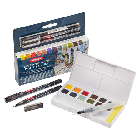 Derwent Line & Wash Paint Pan Set 12 halvkopper