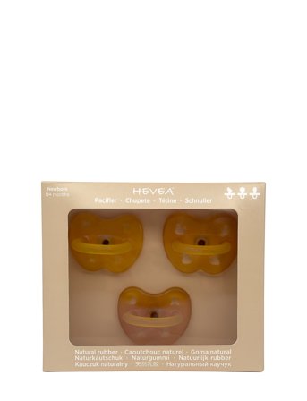 HEVEA Trial Trio-Pack Natural Rubber Pacifiers - Three Teat Mix For Newborn 0+ Months - Multi/patterned - 0 month