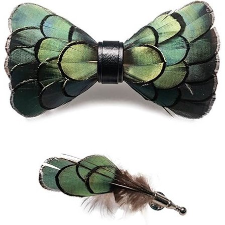 Handgjorda fjäderförbundna fluga och brosch set för män