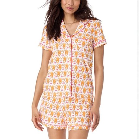 Dame Pyjamassæt Trendy 2-delt Knap-ned Pyjamas med Abe & Kanin Shorts Y2k Roller Dupes Kanin Preppy Loungewear Pjs Orange