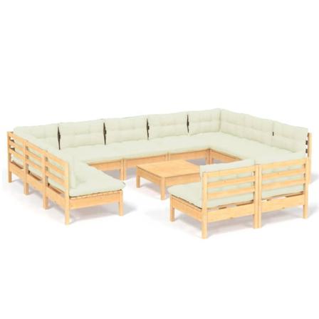 Vidaxl Loungegrupp Med Gräddvita Dynor 12 Delar Massiv Furu Creme