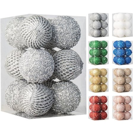 3,15" Julekuglepynt 12 stk. Glitter Sequin Skumkugle Ubrækkelig Hængende Kugler til Juletræer Fest Feriedekorationer