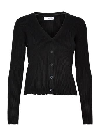 Crochy Strikket Trøje Cardigan Sort Mango