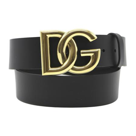 Dolce & Gabbana Lux Leather Bælte with Crossover DG Logo Buckle Sort, Herre Bælter, Størrelse: 75 CM