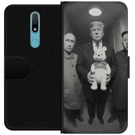 Yhteensopiva Lompakkokotelo Nokia Nokia 2.4 Mustavalkoinen taideteos surrealistisella poliittisella symboliikalla ja odottamattomalla kontrastilla, pr