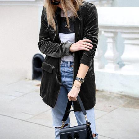 Kvinnor Med Fickor Affärsjackor Slim Fit Blazers