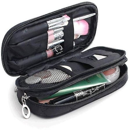 Mlmsy sminkepung med speil, rommer børster, profesjonell multifunksjonell 2-lags kosmetikkarrangør for kvinner, svart DB