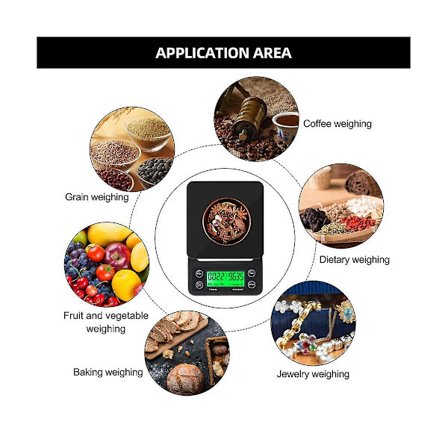 5 kg/0,1 g Droppkaffeskala med Timer Bärbar Elektronisk Digital Köksvåg LCD Elektronisk Vågskala