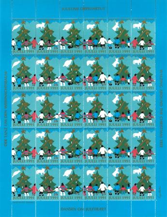 Grønland - Julemærkeark 1991 - Utakket venstre og højre vertikal margin