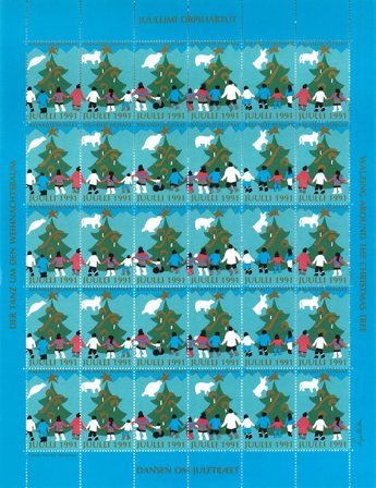 Grønland - Julemærkeark 1991 - Utakket venstre og højre vertikal margin