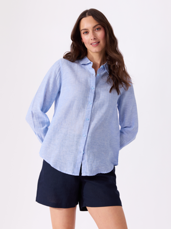 MATCH - Hennie skjorte - Va Vite - Str. 42 - Dame - Skjorter & Bluser - Blå - 55% lin, 45% bomull