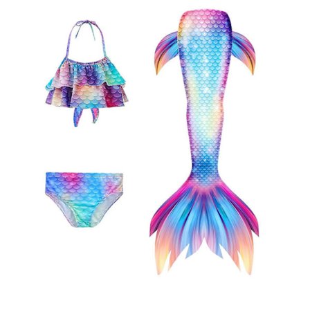 3 stk./sett Jenter Havfruehale Badedrakt Barn Havfrue Ariel Cosplay Kostyme Fantasy Strand Bikini Sett-Perfekt