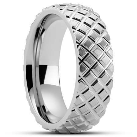 Hyperan | Anillo de titanio plateado con textura de neumático de 8 mm para hombres - Anillos de titanio