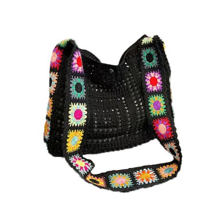 Boho Taske til Kvinder, Hæklet Strikket Taske med Udhulet Design - Stor Kapacitet Crossbody Skuldertaske til Sommer & Strand