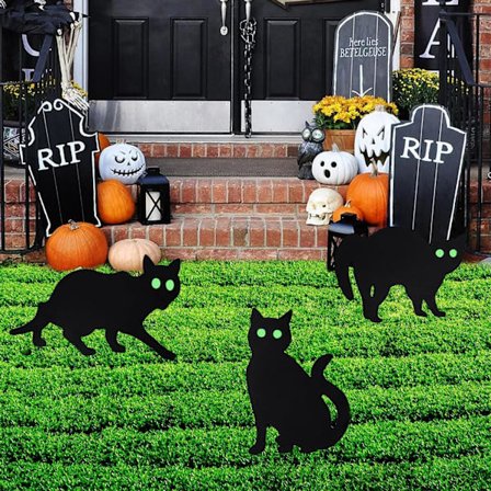 3-pak Halloween Sorte Kat Havepynt Skræmmende Halloween Havepynt til Have Plæne Have Udendørs Dekoration